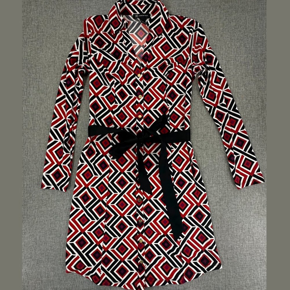 INC International Concepts Geometric Dress Buttons Collared V-Neck Long Sleeve